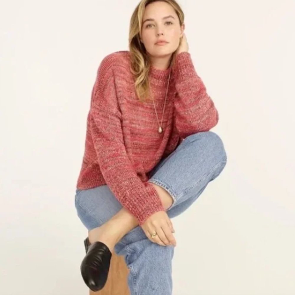 J. Crew Marled Rose Red Cowl-Neck Sweater